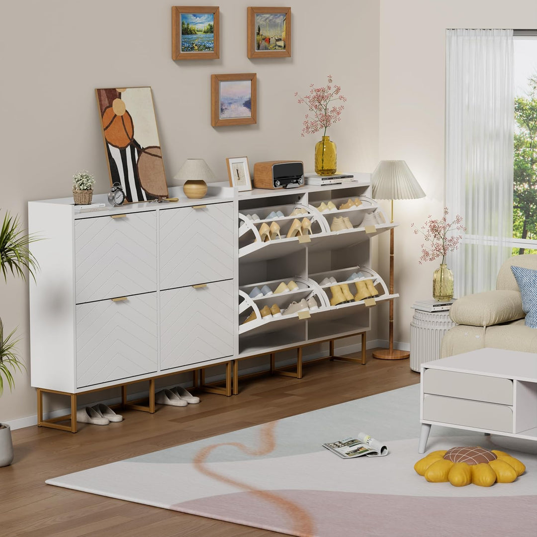 UEV Schuhschrank mit 4 Klappen Schmal,Freistehendes Schuhregal mit Kippschutz, Schuhkommode mit vers