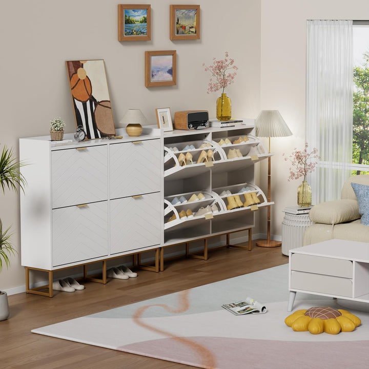 UEV Schuhschrank mit 4 Klappen Schmal,Freistehendes Schuhregal mit Kippschutz, Schuhkommode mit vers