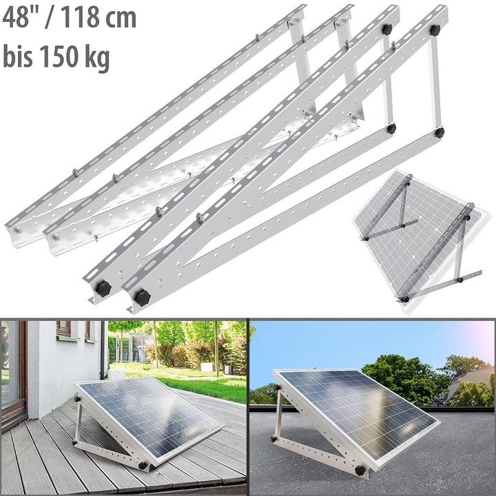 revolt Solar Wandhalterung: 2er-Set Verstellbare Aluminium-Solarpanel-Halterung, 48" / 118 cm (Balko