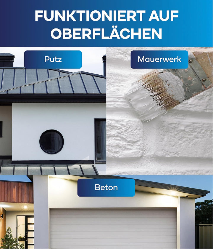 Plid® Silikon Fassadenfarbe Weiss Aussen matt 2,5L - für Beton, Mauerwerk, Kellerwand, Fassade & Soc