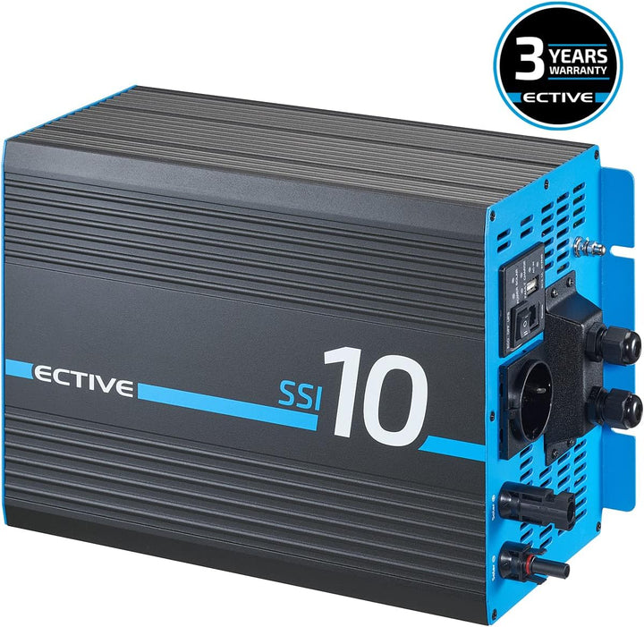 ECTIVE 24V zu 230V 1000W Reiner Sinus-Wechselrichter SSI 10 mit MPPT-Laderegler, Batterie-Ladegerät,