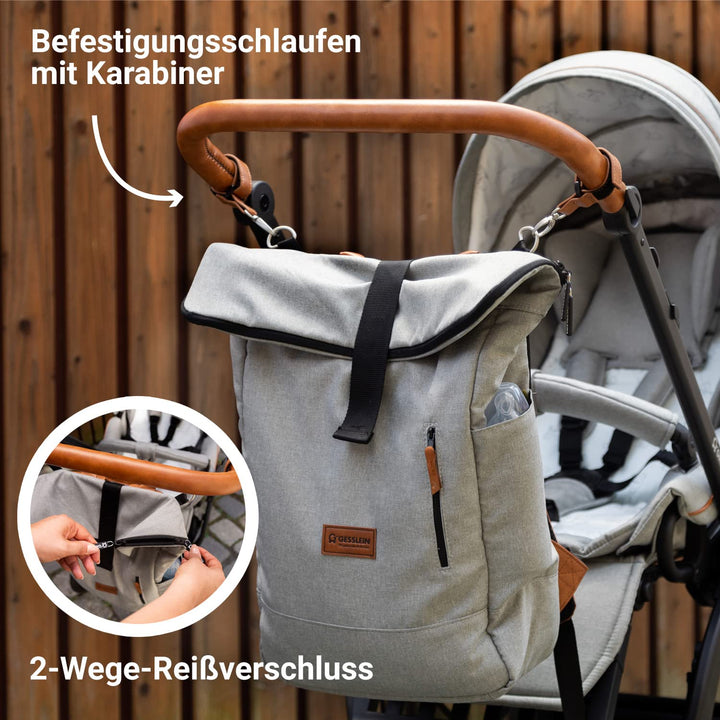Gesslein 888 grosser Wickelrucksack Wickeltasche mit einem Volumen von 30,5l! Zubehör und Kinderwage