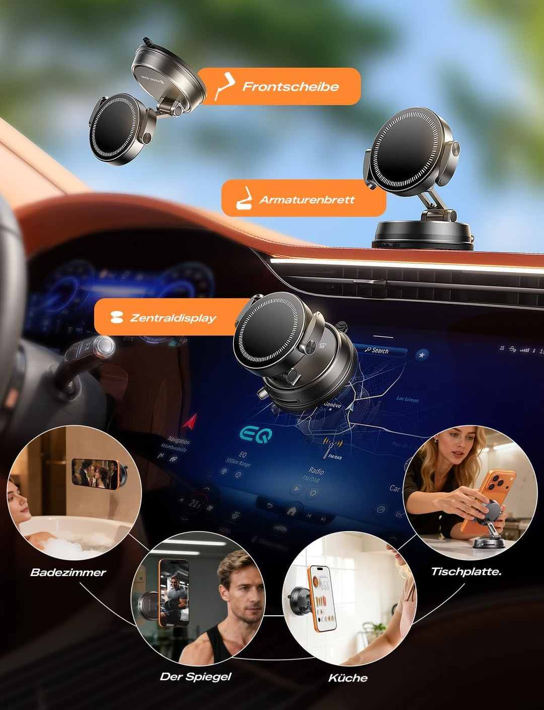 MAGIC JOHN für Auto-Smartphone-Halterung, Doppel sicherheitsklem mvorrichtung, Vakuum Saugnapf, 2500