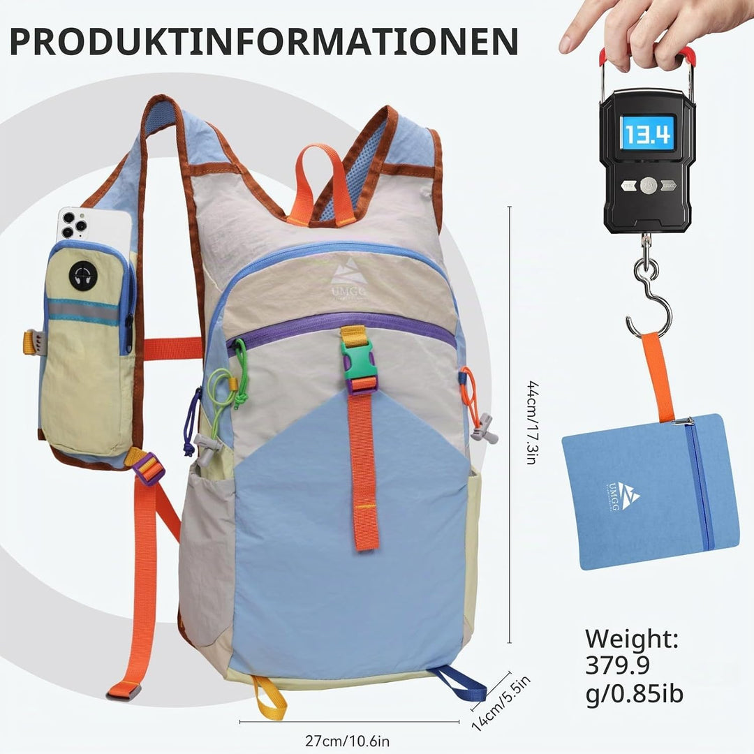 Wanderrucksack Kleiner 15L Leichter Faltbarer Daypack Tagesrucksack für Wandern Reisen Camping Fahrr