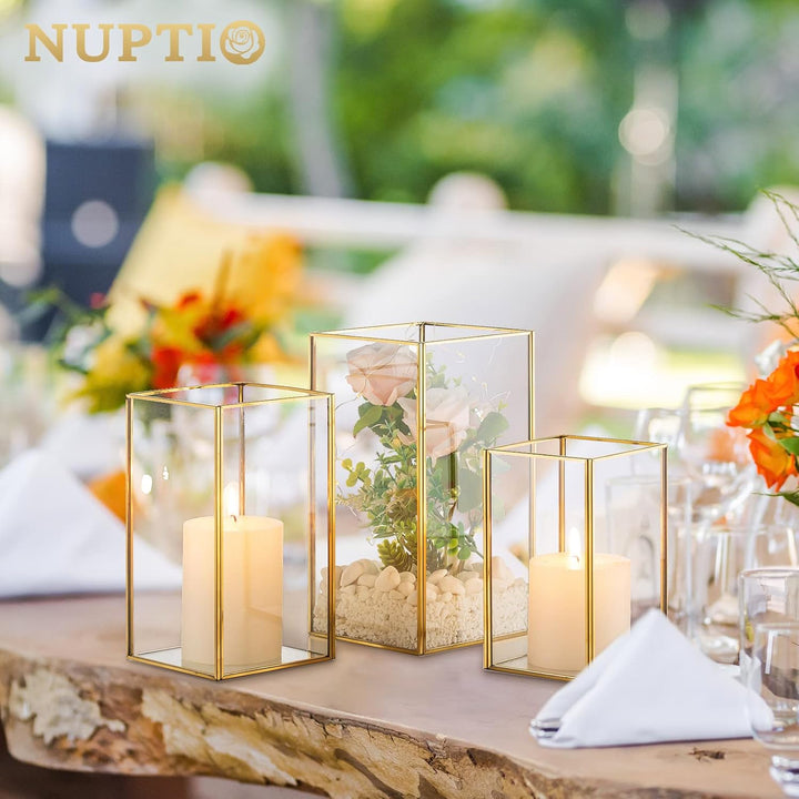 Nuptio Kerzenständer Glas Windlicht: Set von 3 Gross Kerzenhalter Stumpenkerzen, Dekorative Laternen