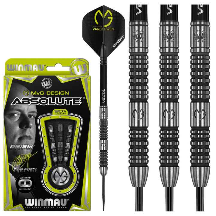 WINMAU Michael Van Gerwen MvG Absolute 22g Profi Wolfram Steeltip Dartpfeile Set mit Flights und Sch