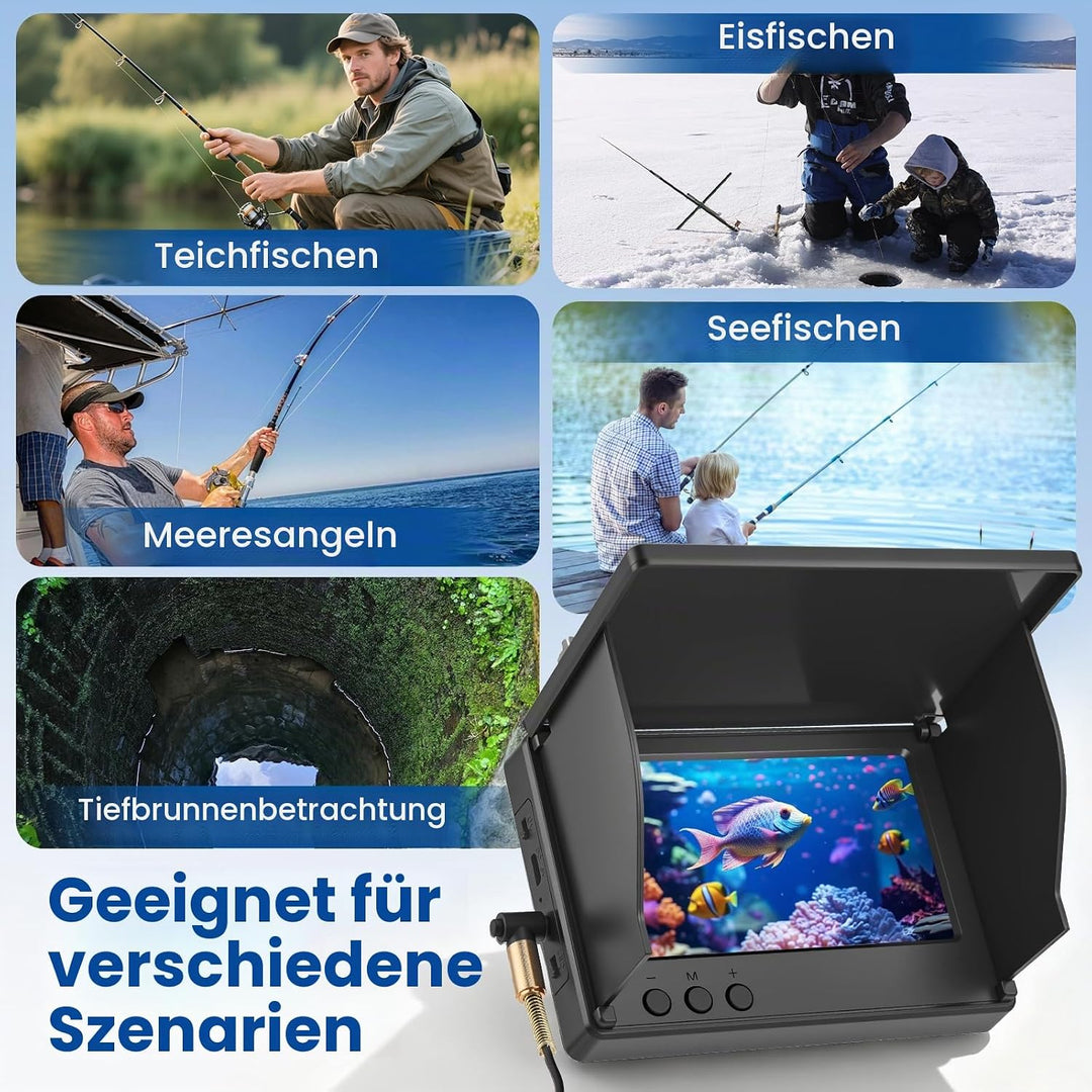 Unterwasserkamera für Angeln, Fishfinder mit 4,3" IPS-Bildschirm &amp; 30m Kabel, Nachtsicht-Infrarot, W