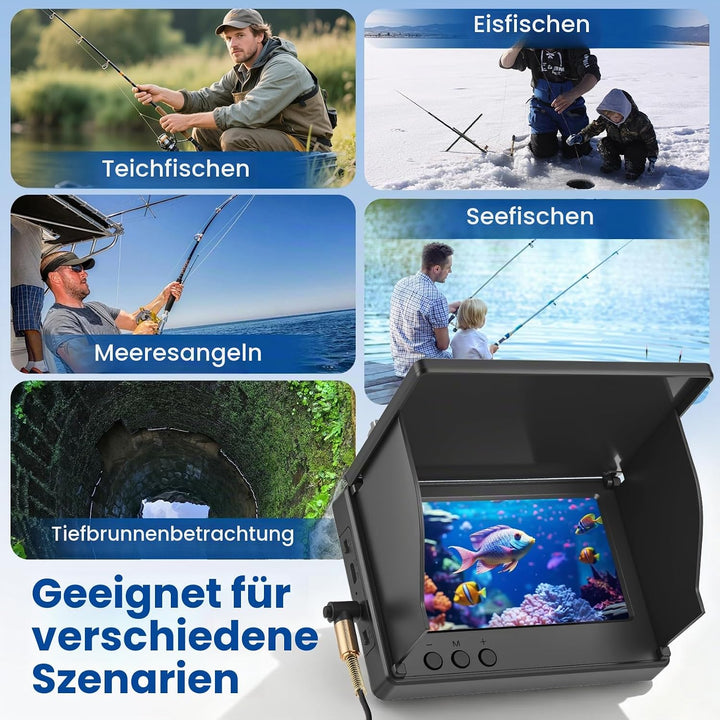 Unterwasserkamera für Angeln, Fishfinder mit 4,3" IPS-Bildschirm &amp; 30m Kabel, Nachtsicht-Infrarot, W