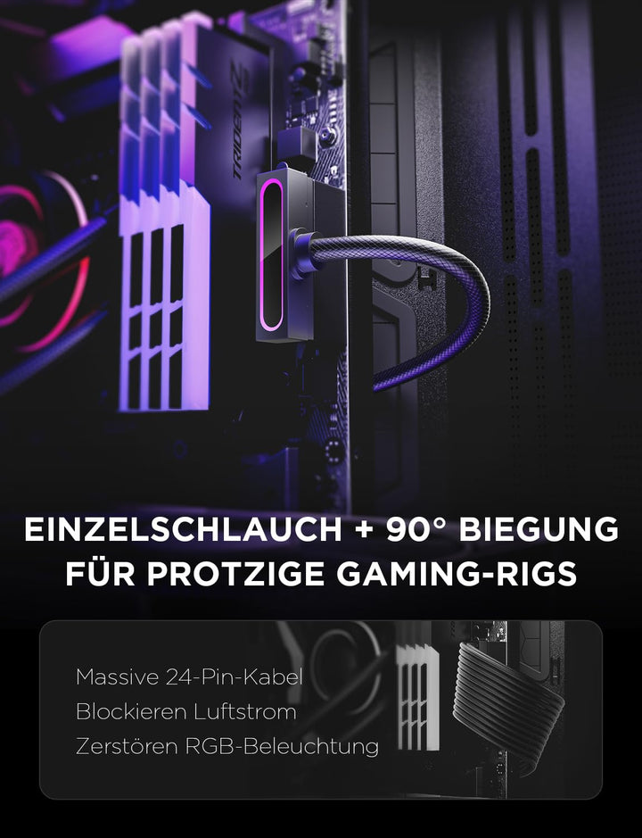 AsiaHorse Hydrus 24Pin PSU Kabelverlängerung, PC 24 Pin Sleeved Cable für 24 Pin ATX [18AWG] Netztei