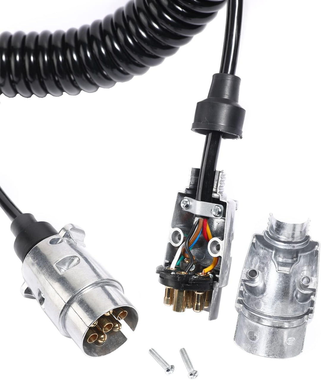 Anhänger Spiralkabel 7 Polig 2,5 Meter, 12V Anhänger Aluminiumlegierung Stecker Verlängerungskabel 7