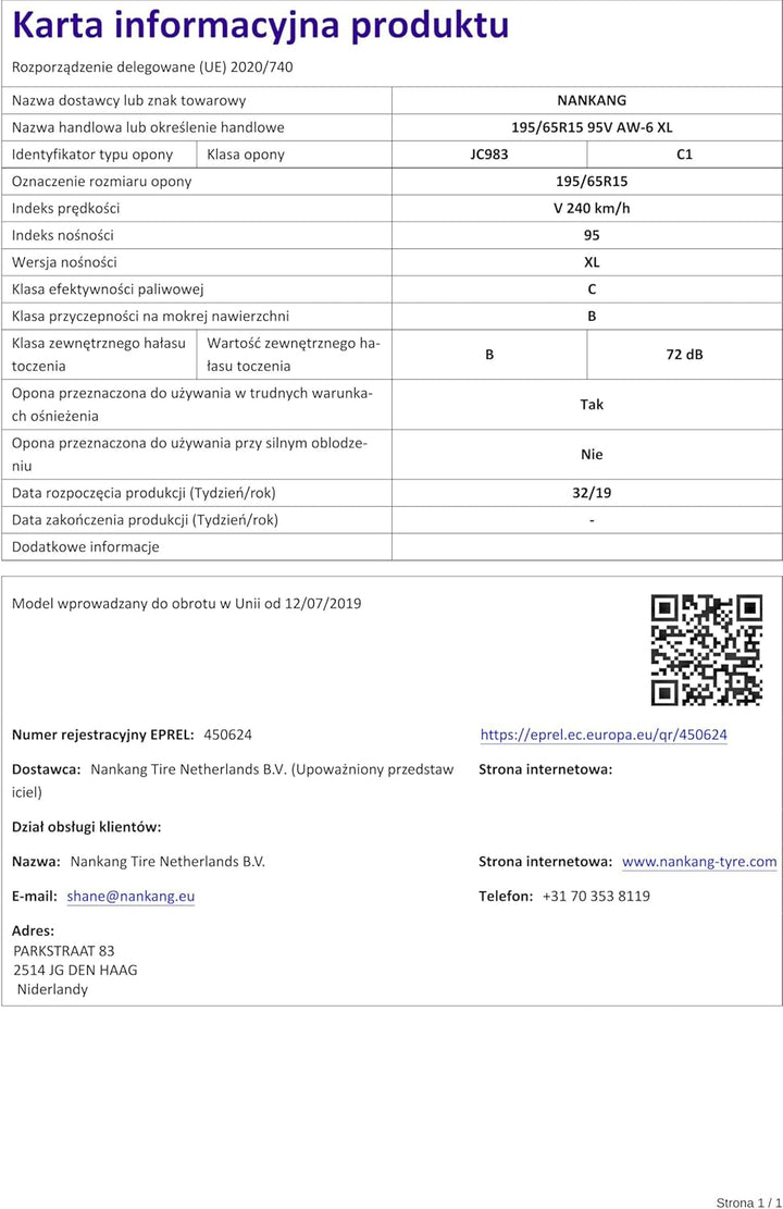 Nankang AW-6 195/65 R15 95V Ganzjahresreifen GTAM T266174 ohne Felge