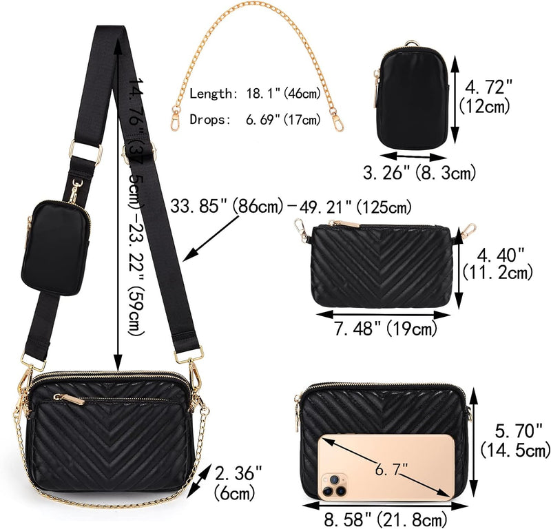 UTO Kleine Umhängetasche Damen 3 in 1 Crossbody Bag Damen Breiter Gurt mit Münzbeutel Handtasche mit