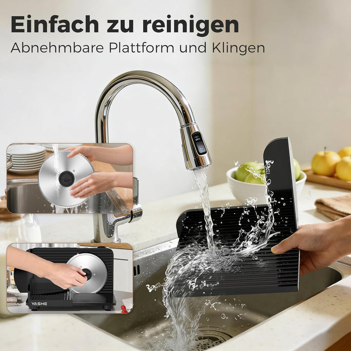YASHE Faltbarer Elektrischer Allesschneider, 180W Brotschneidemaschine, Mit Einstellbarer Dicke 0–15