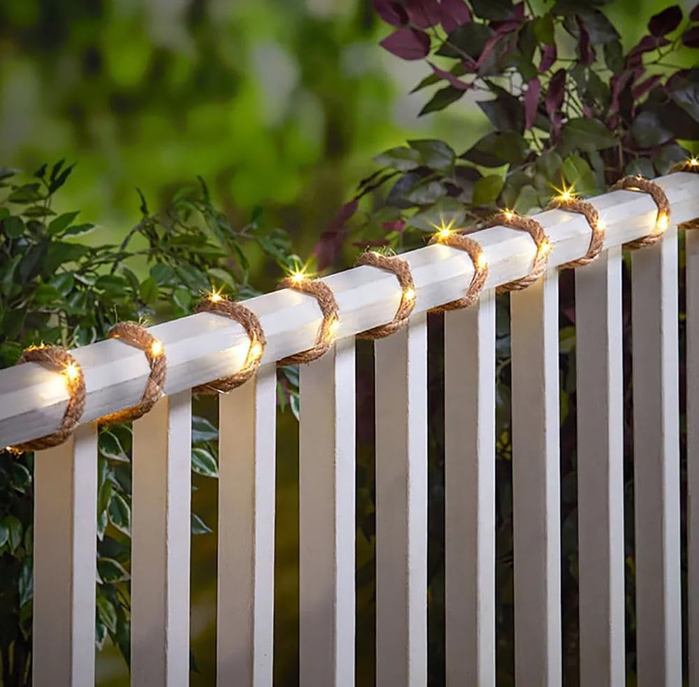Lunartec Solar-Jute-Lichterkette: Solar-Seil-Lichterkette aus Naturfasern mit 60 eingearbeiteten LED
