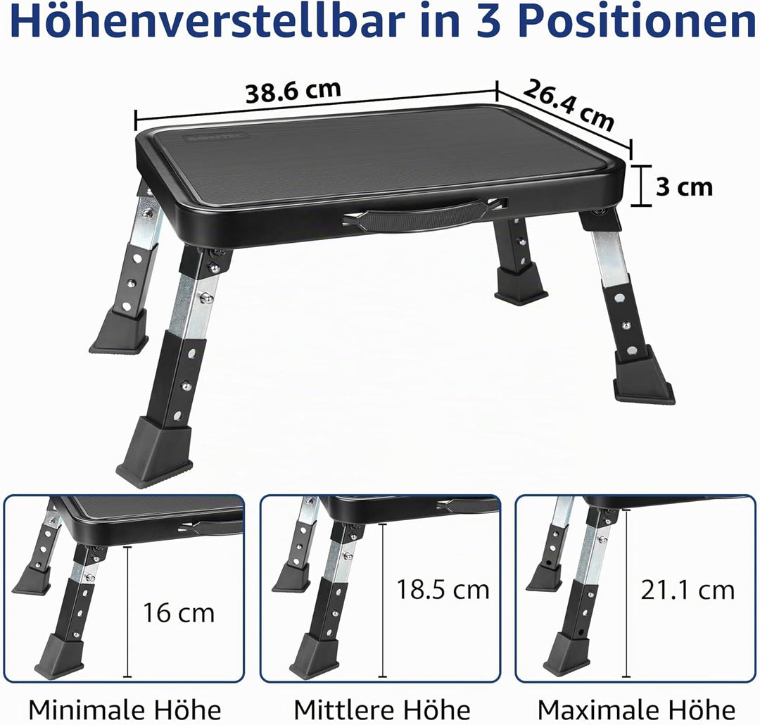 BONTEC 3-stufig höhenverstellbarer klappbarer Tritthocker mit rutschfester Plattform und Gummifüssen