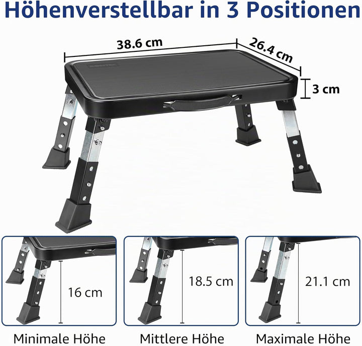 BONTEC 3-stufig höhenverstellbarer klappbarer Tritthocker mit rutschfester Plattform und Gummifüssen