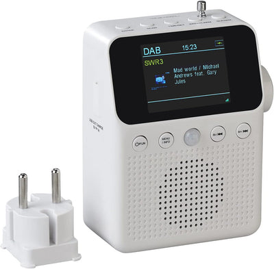 VR-Radio Badradio: 2in1-Steckdosenradio mit DAB+, Bluetooth, Bewegungsmelder, Akku, 8 W (DAB Radio S