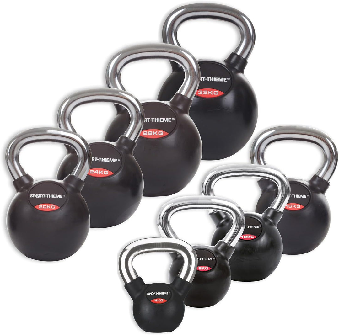 Sport-Thieme Gusseisen Kettlebell gummiert | Mit glattem Chrom-Griff | Hochwertige Kugelhantel in 11