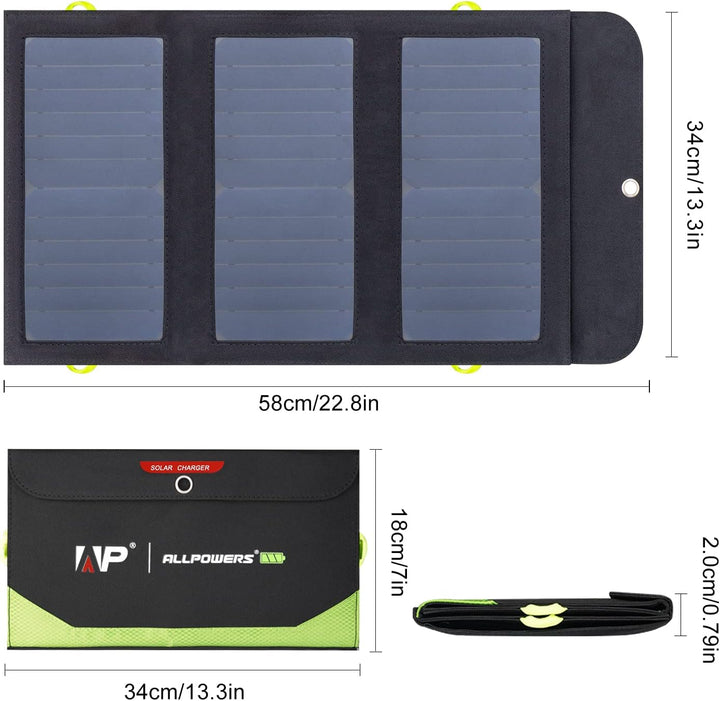 ALLPOWERS 5V 21W Solar Panel, Tragbares Solarladegerät, 3 USB-Ausgangs & 2 USB-Eingangs Wasserdichte