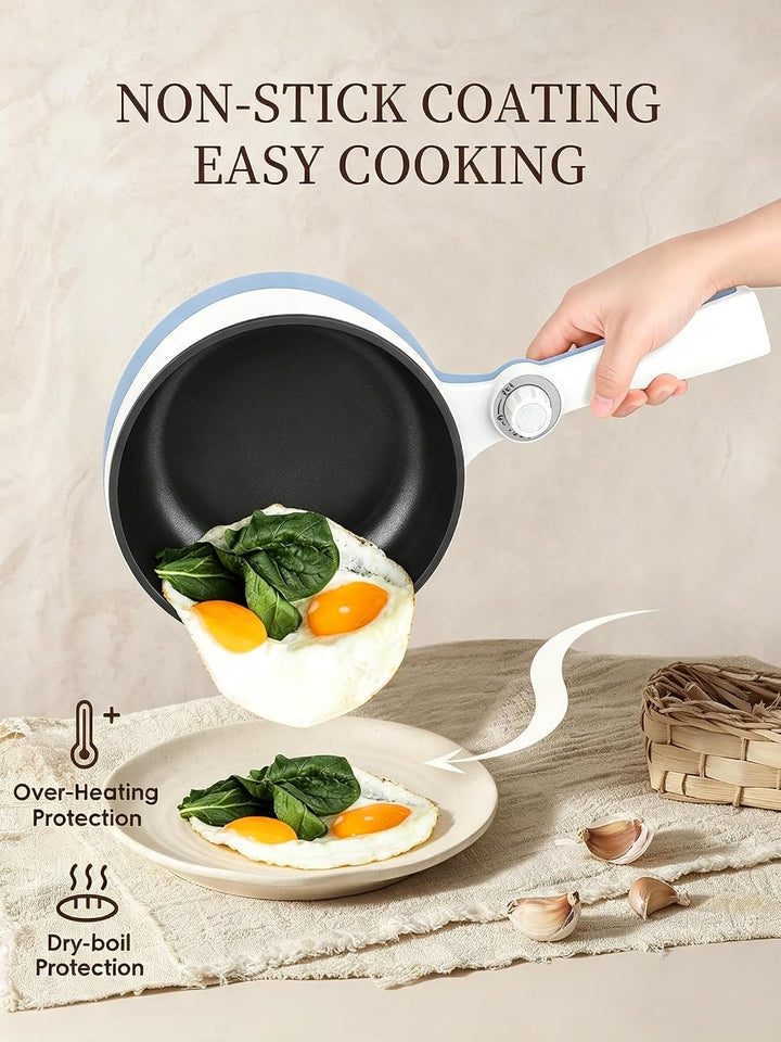 Audecook Elektrischer Topf mit Dampfgarer, 1.7L Mini Elektrische Bratpfanne für Wohnheim Antihaftbes