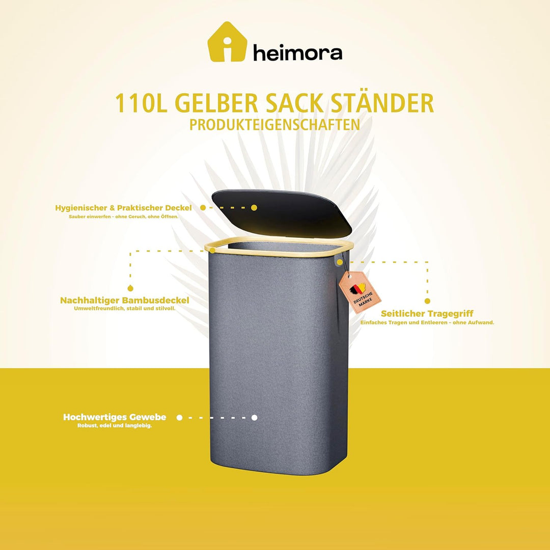 heimora Gelber Sack Ständer 110L mit Deckel & Waschbarem XXL-Innenbeutel – Premium Müllsackhalter fü