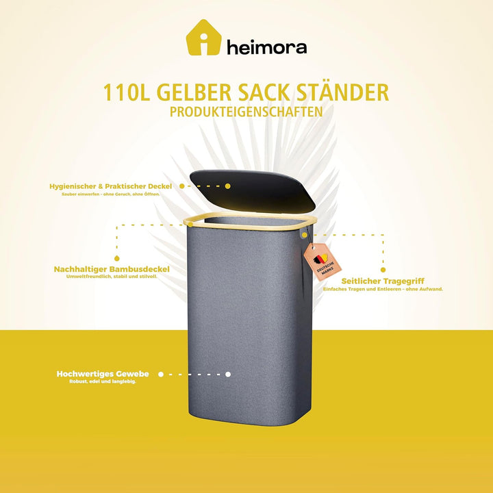 heimora Gelber Sack Ständer 110L mit Deckel & Waschbarem XXL-Innenbeutel – Premium Müllsackhalter fü