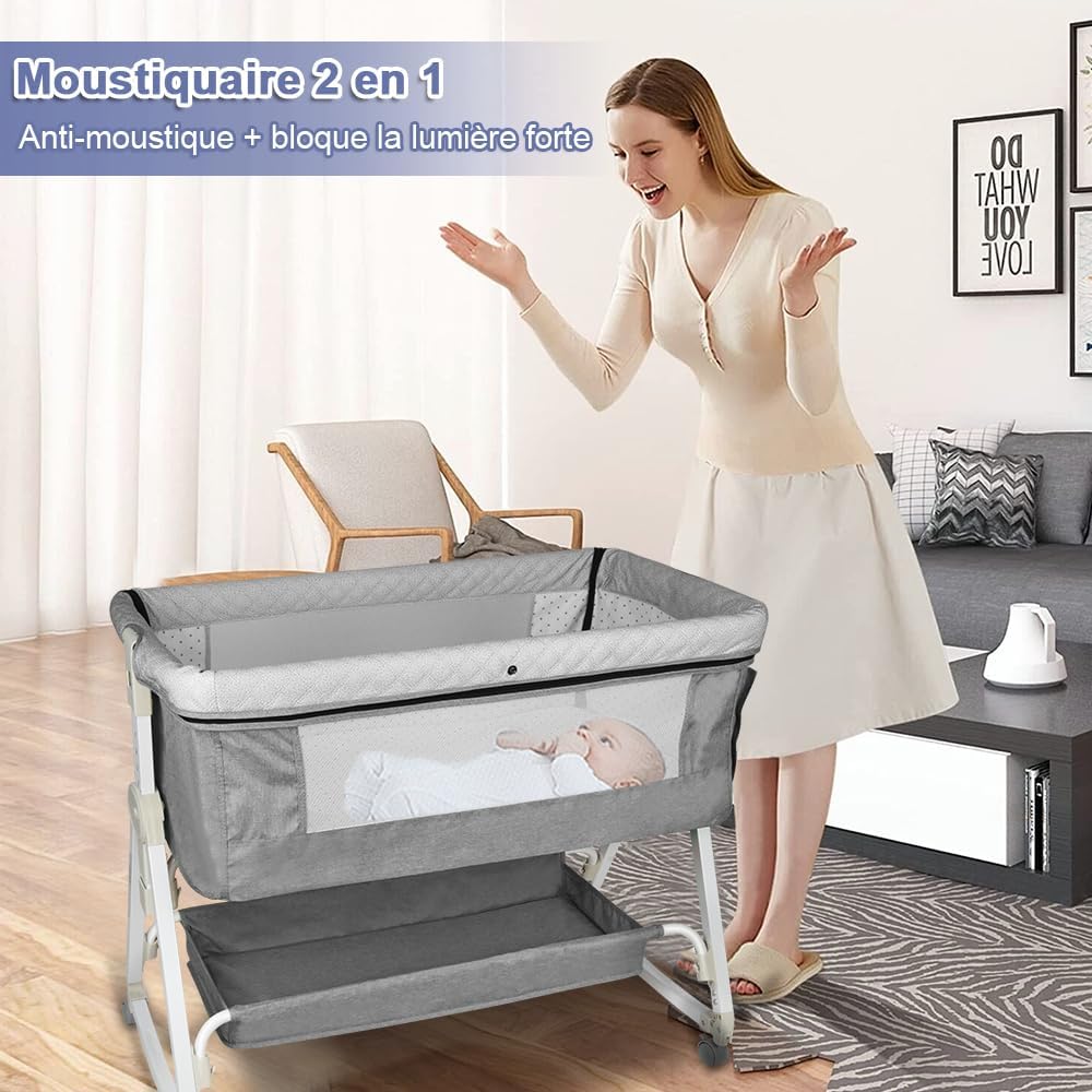 homewell 2 en 1 Lit Cododo Bebe Pliable, Berceau Cododo 0-30 Mois, 6 Réglages de Hauteur, Berceau bé