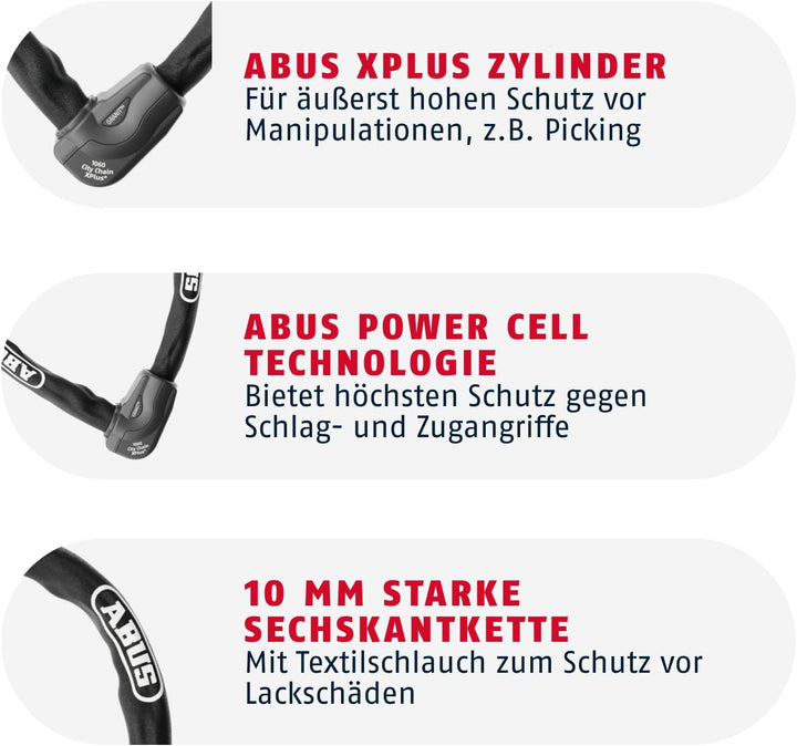 ABUS Kettenschloss Granit CityChain XPlus 1060 – Fahrradschloss aus gehärtetem Stahl – ABUS-Sicherhe
