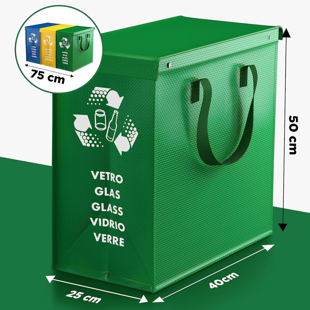 PTMS® Mülleimer 3 Fächer - Mülltrennsystem für Papier, Glas und Plastik - Umweltfreundliche Recyclin