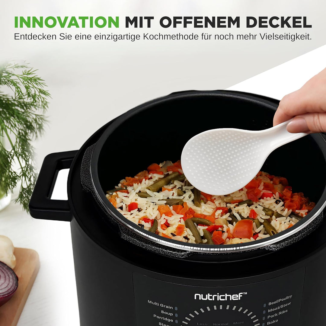 NutriChef Multikocher 5,7 L Elektrischer Schnellkochtopf, 9 Programme, Digitaler Druckkocher, Reisko