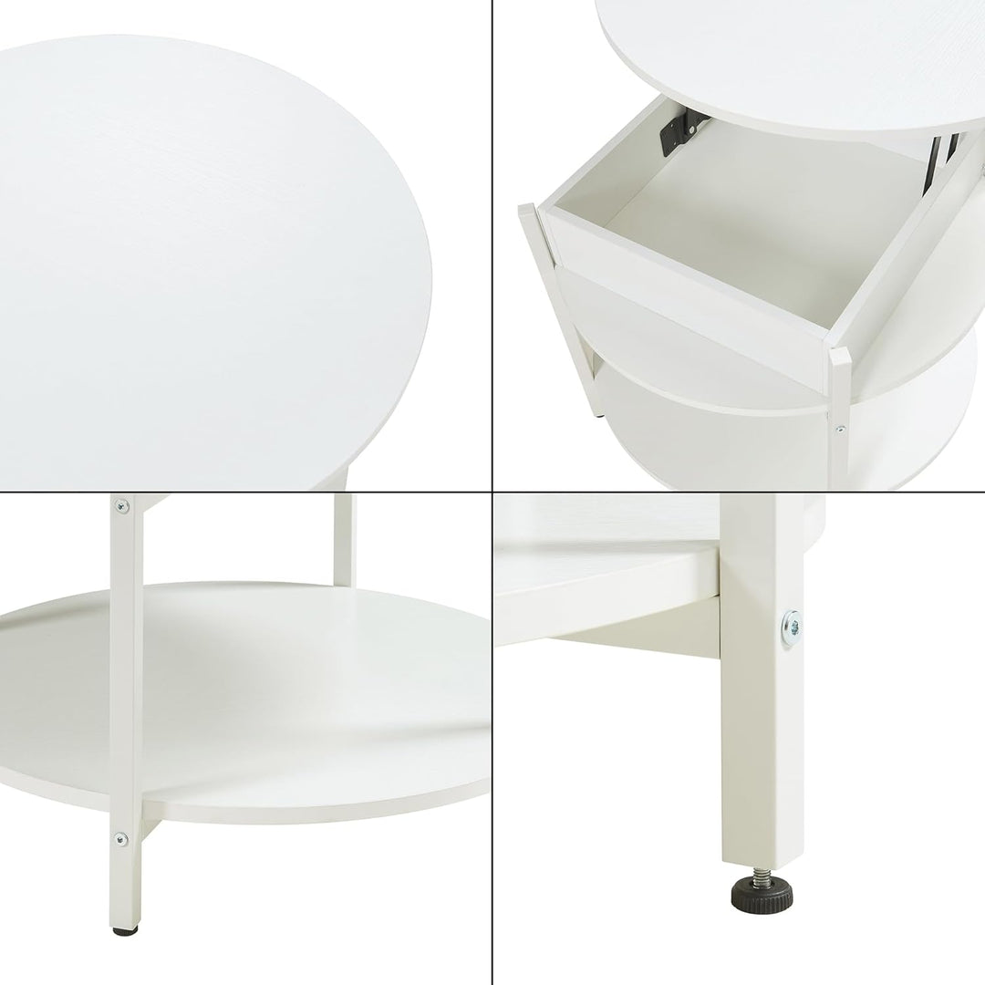 [en.casa] Couchtisch mit Hebeplatte rund Kandas Wohnzimmertisch mit Stauraum Ø70 x 49 cm Kleiner Tis