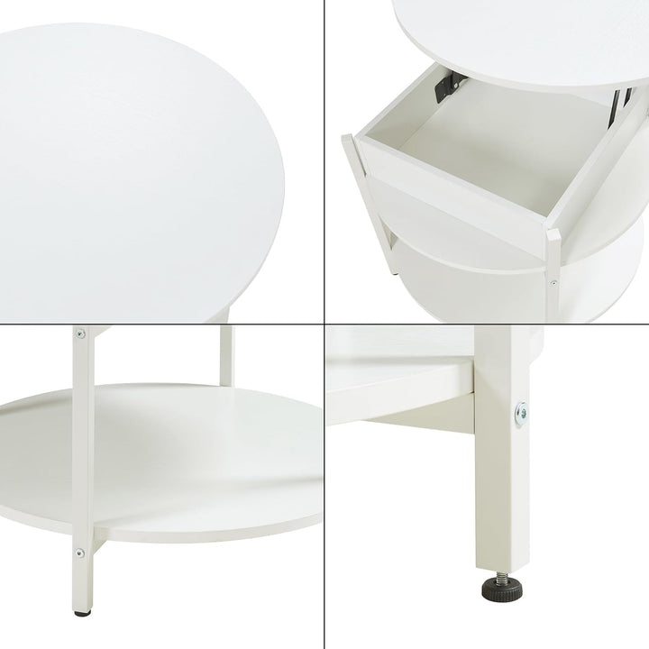 [en.casa] Couchtisch mit Hebeplatte rund Kandas Wohnzimmertisch mit Stauraum Ø70 x 49 cm Kleiner Tis