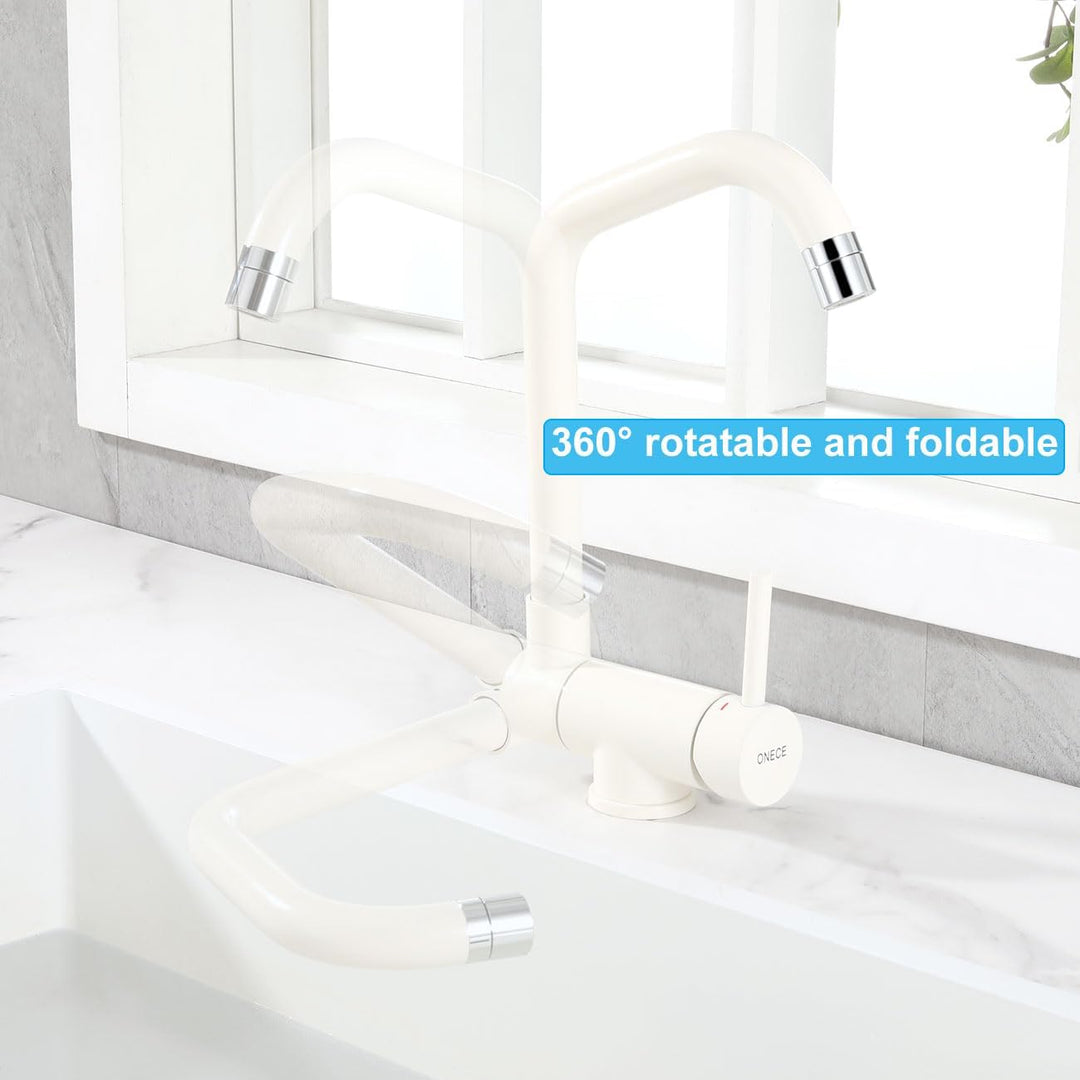 ONECE Vorfenster Wasserhahn Küche mit 2 Strahlarten, Vorfenstermontage Küchenarmatur, Klappbar Armat