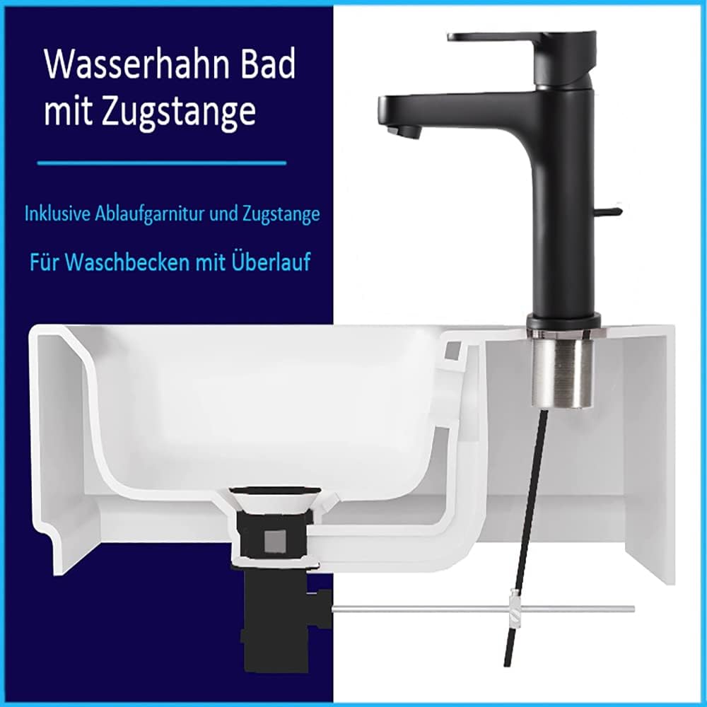 Wasserhahn Bad Schwarz | CECIPA Wasserhahn mit Zugstange,Keine schmutzigen Hände,Waschtischarmatur E