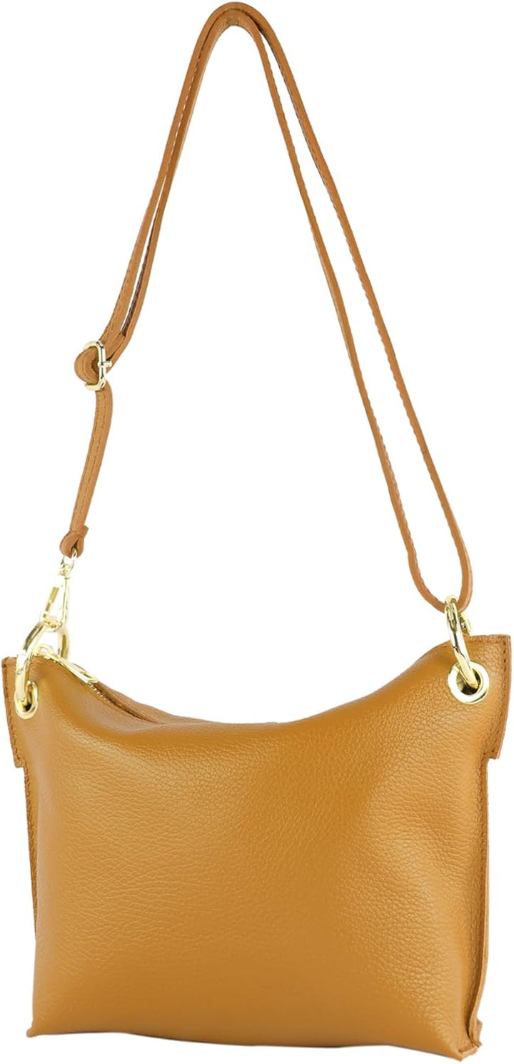 modamoda de - T243 - ital. Umhängetasche Klein Small aus Leder Camel, Camel