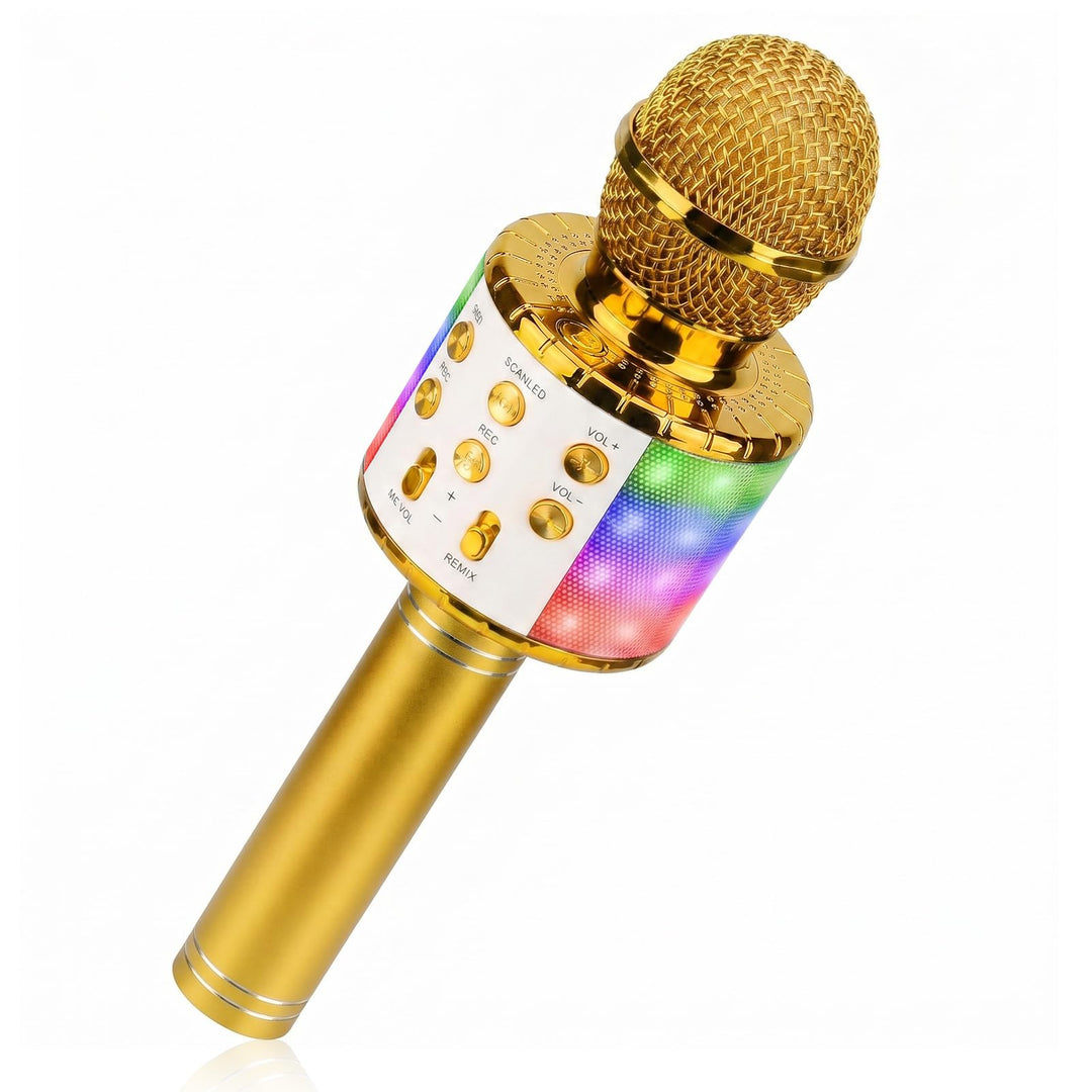 ShinePick Drahtloses Bluetooth Karaoke Mikrofon für Kinder - Tragbare LED 4 in 1 Sing Microphone für