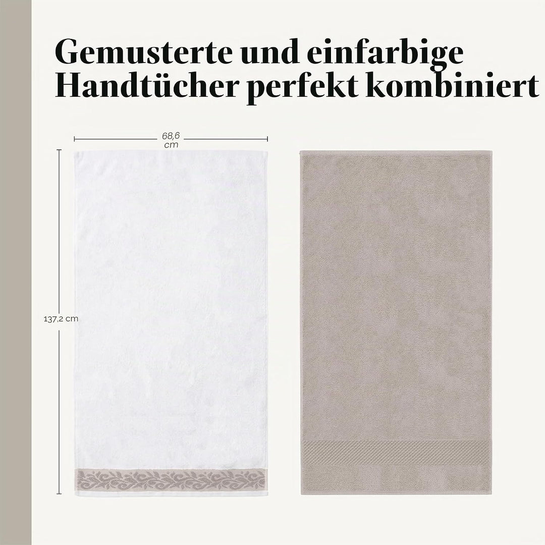 Modern Threads 600 g/m² Handtuch-Set mit Filgree Jacquard Bordüre Taupe Standard Taupe, Standard Tau