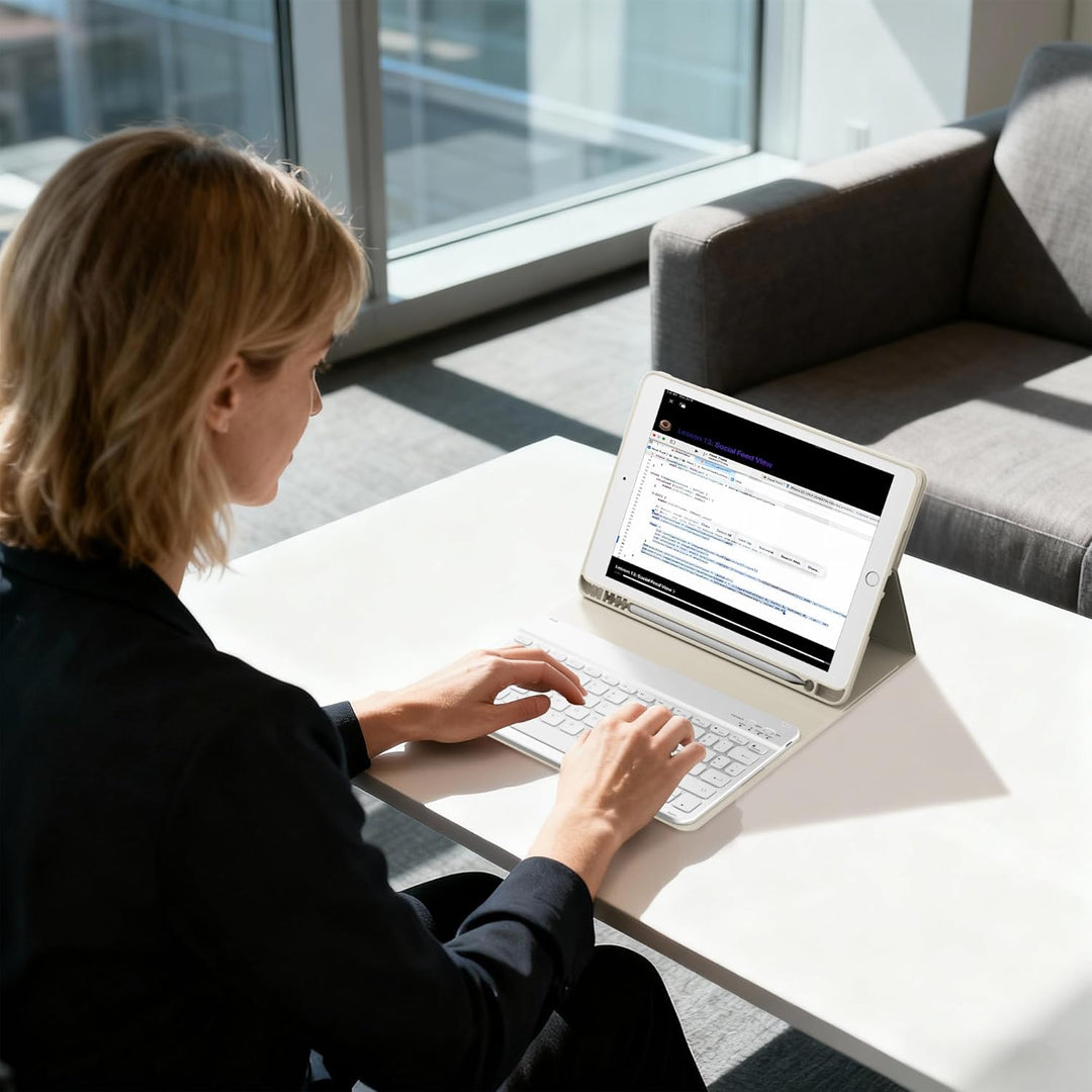 Tastatur Hülle für iPad 10.2 Zoll (9/8/ 7 Generation - 2021/2020/2019), Schutzhülle mit TPU Rückscha