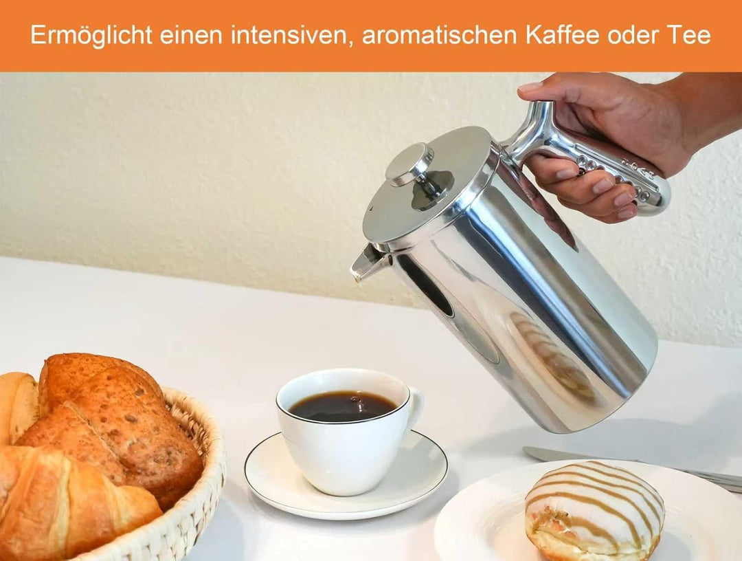 NOAH French Press doppelwandig mit ergonomischem Griff I Edelstahl Kaffeebereiter I French Press für
