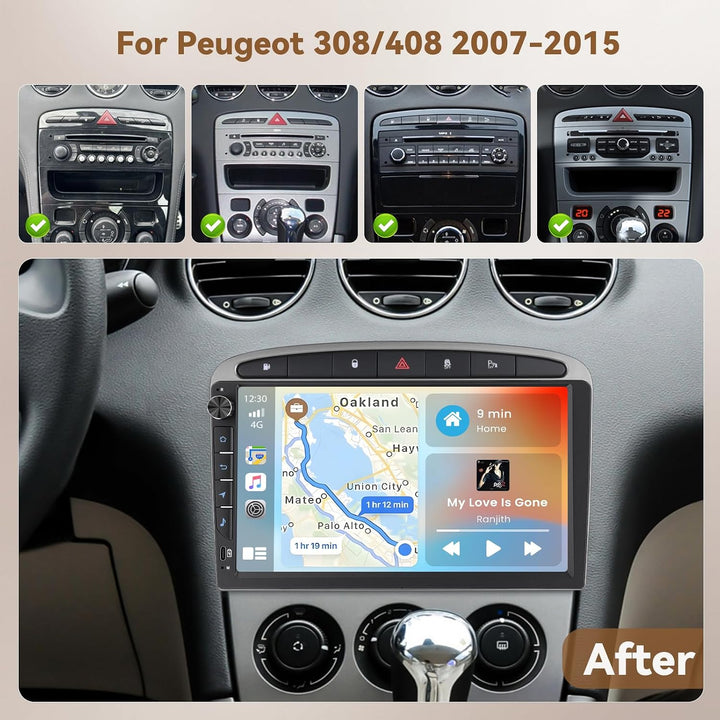 Hikity Android 15 4+64GB Autoradio für Peugeot 308 408 2007-2015 mit 9 Zoll Incell Touchscreen, Auto