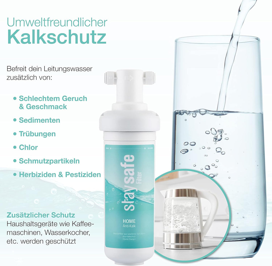 staysafe ANTIKALK Wasserfilter Set inkl. gratis Zubehör | Kalkschutzgranulat made in Germany | Unter