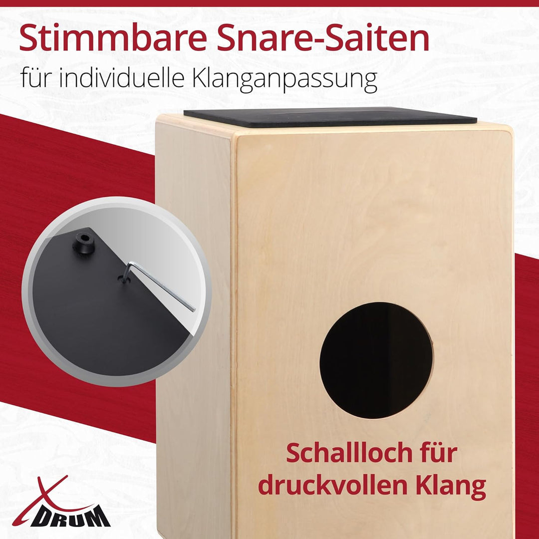 XDrum Cajon Primero Natur - Kistentrommel inkl. Rucksacktasche und Schule - Trommelkiste mit Snare S