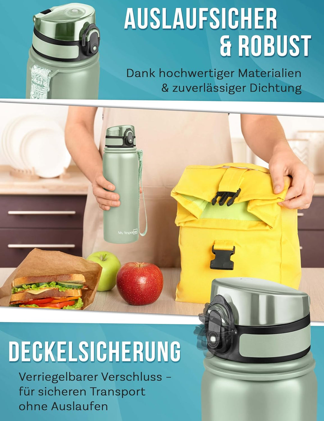 MY VESPERBOX® Edelstahl Thermosflasche Kinder [INK. STROHHALM & SIEB] - Isolierflasche für Jungen &