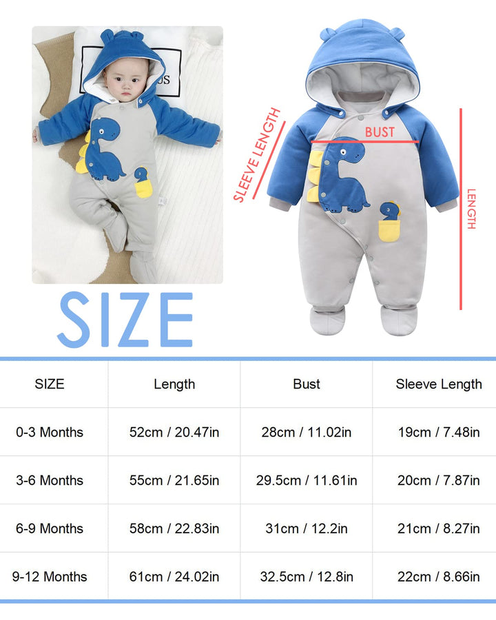 Baby Strampler Winter Schneeanzug mit Kapuze Jungen Mädchen Overall Baumwolle Abnehmbarer Hut Outfit