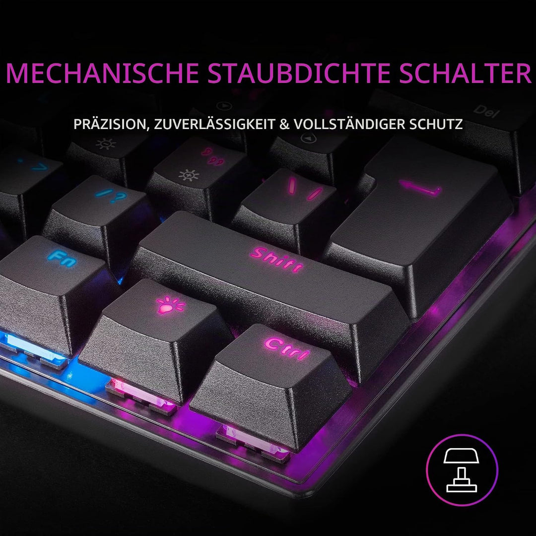 Mars Gaming MK60 Schwarz, Mechanische Gaming Tastatur FRGB, Antighosting, Switch Mechanischer Rot, I