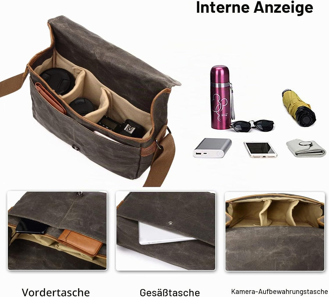 FANDARE Retro Kamera Umhängetasche Herren Segeltuch Arbeitstasche Damen Messenger Bag Schultertasche