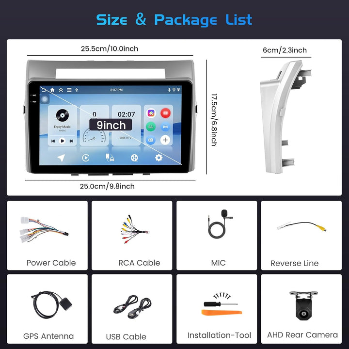 Inefala 4+64G Autoradio für Toyota Corolla Verso AR10 2004-2009 Android 15 mit 9'' In-Cell Bildschir
