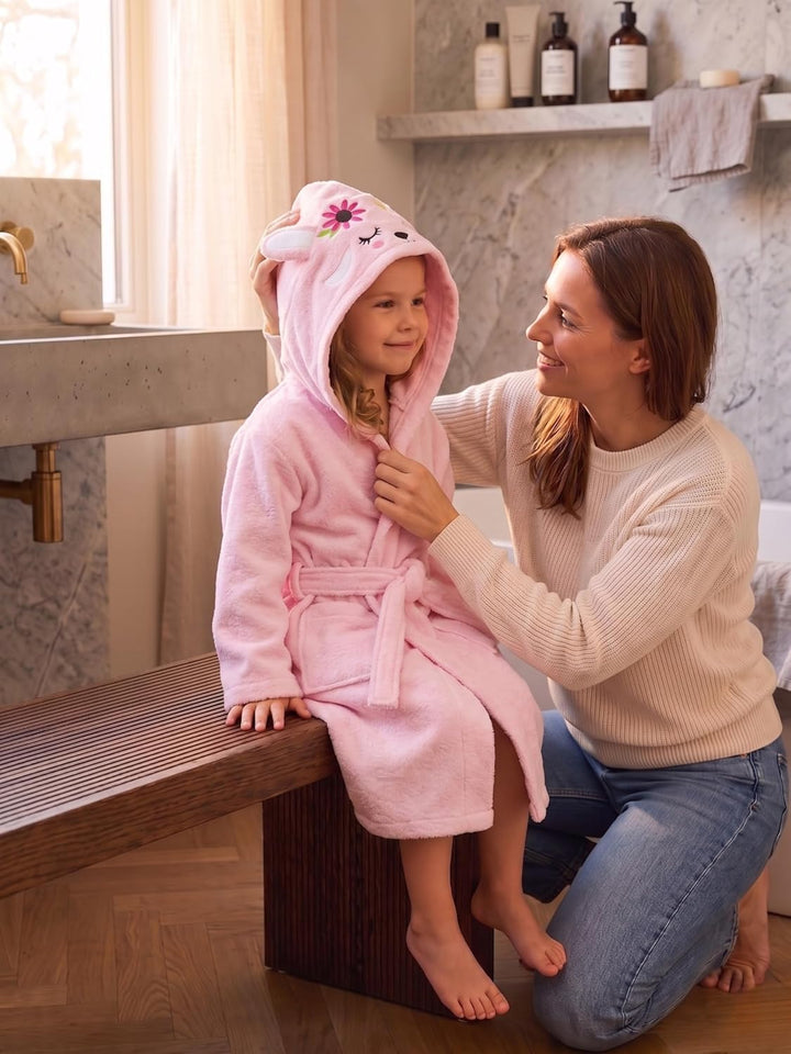 o-day Weicher Bademantel für Kinder, Frottee und lustig, Bademantel für Mädchen, Frottee mit Kapuze