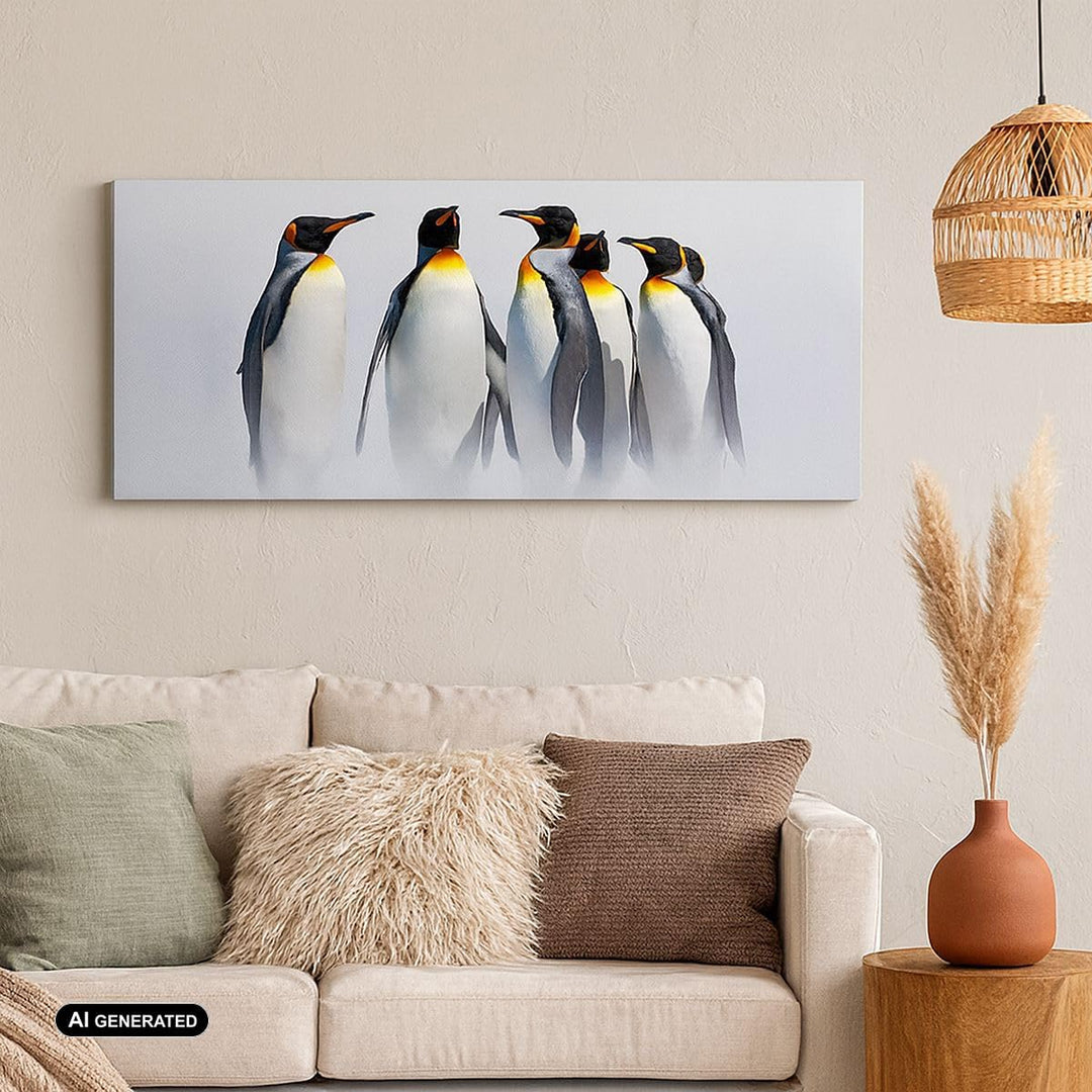 Wandbilder Dekoration Wohnzimmer Pinguine Winter Schnee Spaziergang Bilder auf Leinwand 120x50cm Lei