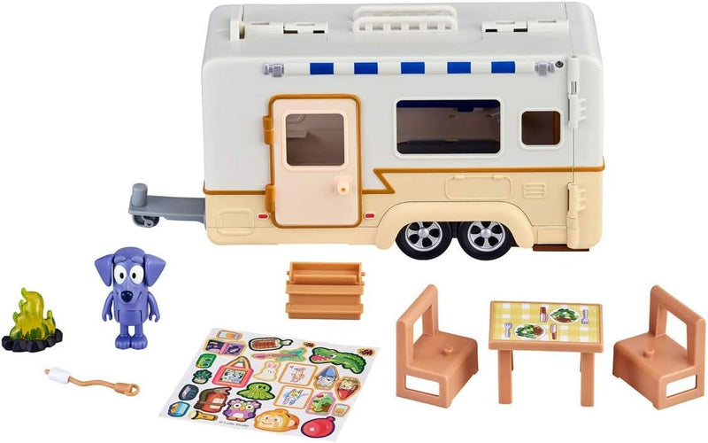 Bluey Wohnwagen-Spielset mit Jean Luc-Figur und vielem weiterem Zubehör, ausklappbarer Camper, kombi